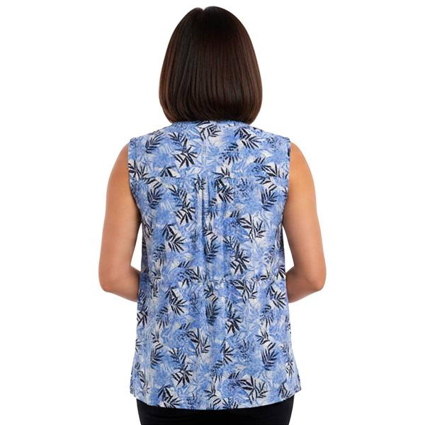 Womens Napa Valley Sleeveless Leaf Vine Pleat Jacquard Blouse