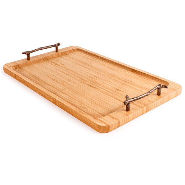 BergHOFF 15.5in. Bamboo Serving Tray with Wrought Iron Handles