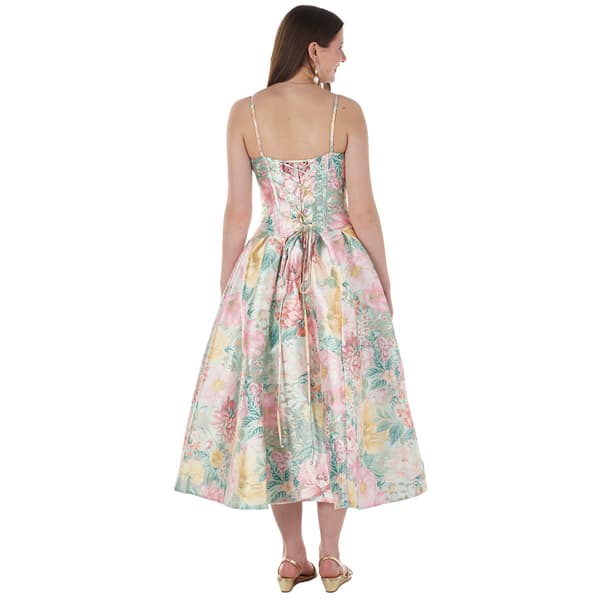 Juniors Emerald Sundae Floral Corset Box Pleat A-Line Dress