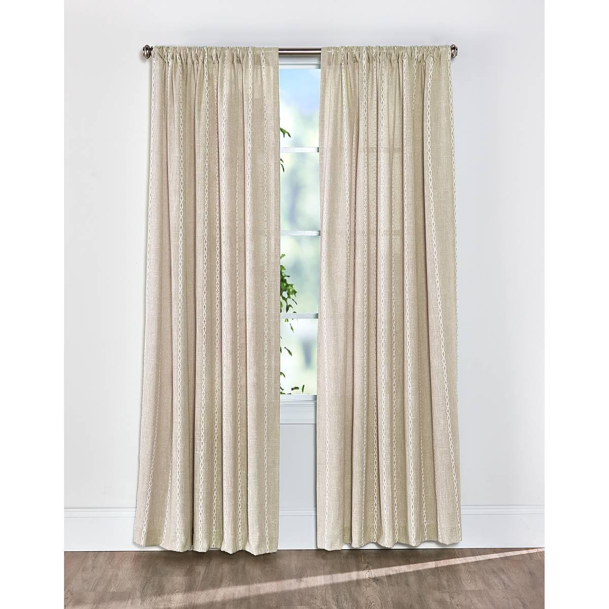 Inez Rod Pocket Linen Blend Embroidered Panel Curtain