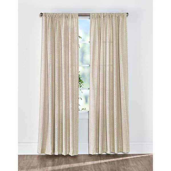 Inez Rod Pocket Linen Blend Embroidered Panel Curtain - image 