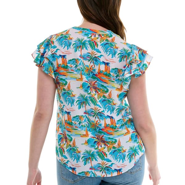 Womens Zac & Rachel Flutter Sleeve Beach Scenic Crepe Blouse