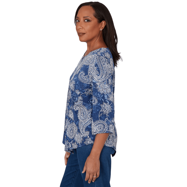 Womens Alfred Dunner Classics 3/4 Sleeve Paisley Blouse