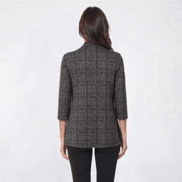 Womens Notations 3/4 Sleeve Plaid Print Hacci 2Fer Blouse
