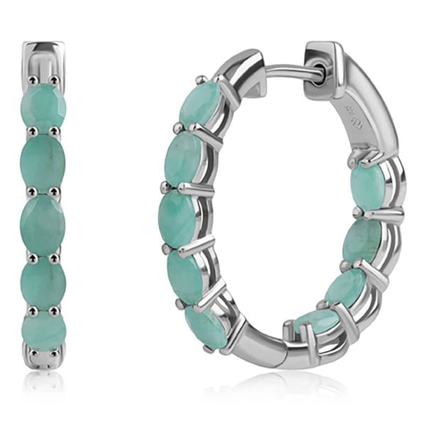 Gemstone Classics(tm) 4x3mm Oval Emerald Inside Out Hoop Earrings - image 