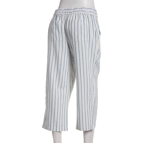 Womens Per Se Striped Linen Capri Pants-Cream/ Blue
