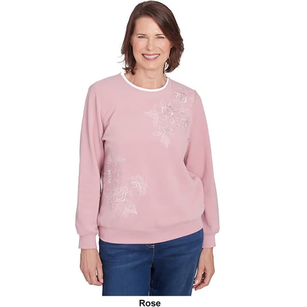 Womens Alfred Dunner Anti-Pill Floral Embroidered Sweatshirt