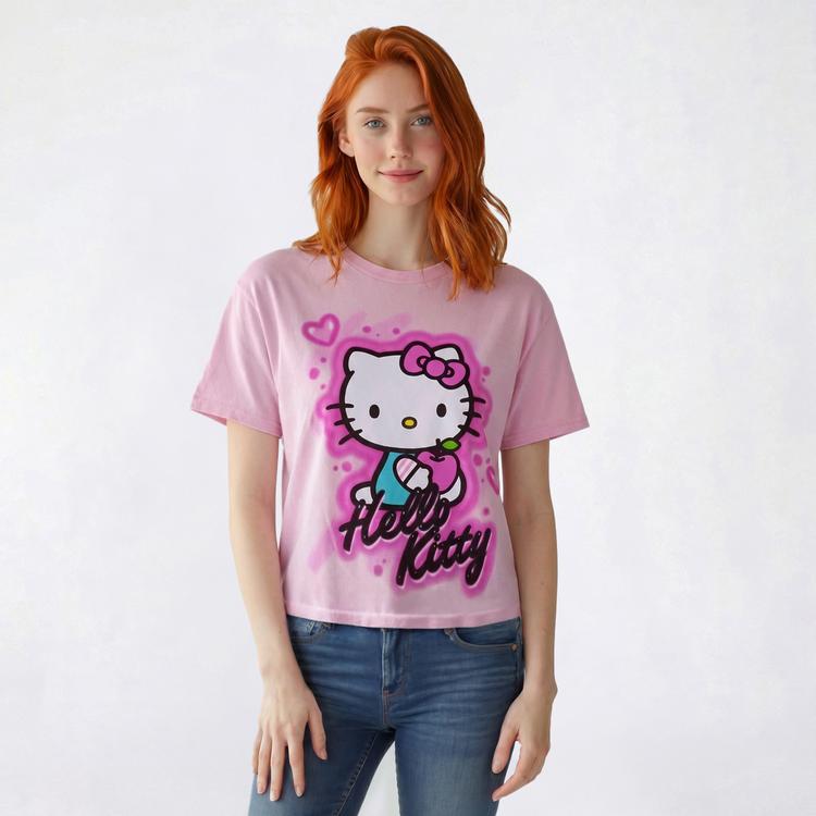 Juniors Hello Kitty(R) Airbrush Boyfriend Tee