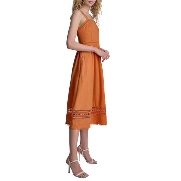 Womens DKNY Sleeveless Linen Blend Loop Lace Midi Dress