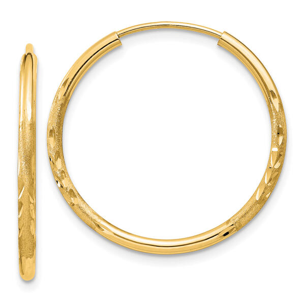Gold Classics&#40;tm&#41; 14k Satin Diamond 22mm. Cut Hoop Earrings - image 