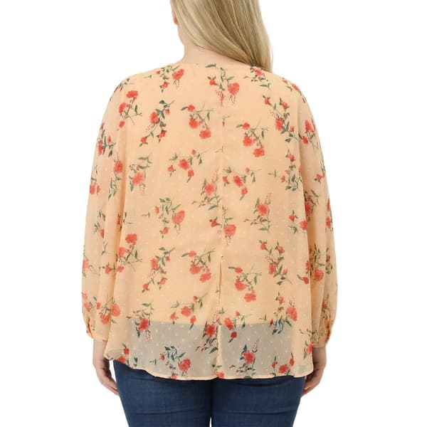 Plus Size NY Collection Long Sleeve Floral Chiffon Blouse