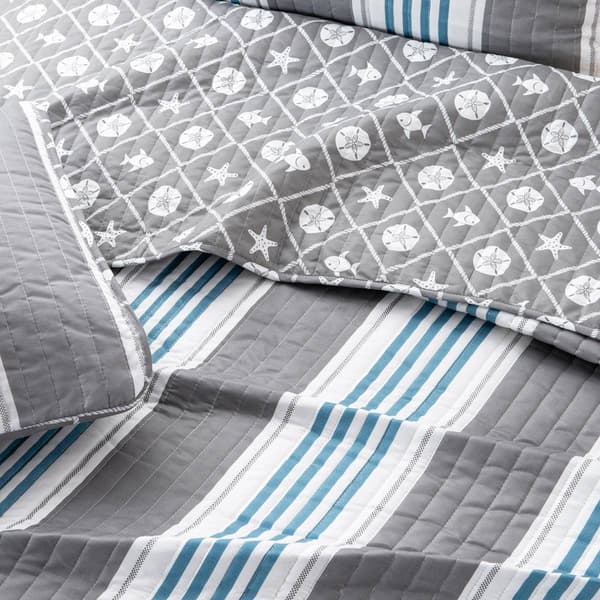 FreshFolds St. Croix 3pc. Reversible Coastal Stripe Quilt Set