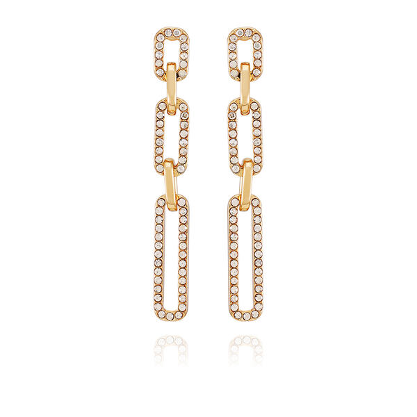 Guess Gold-Tone Crystal Link Paperclip Drop Earrings - image 