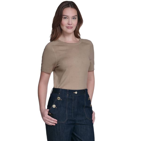 Womens Tommy Hilfiger Short Sleeve Solid Pointelle Sweater