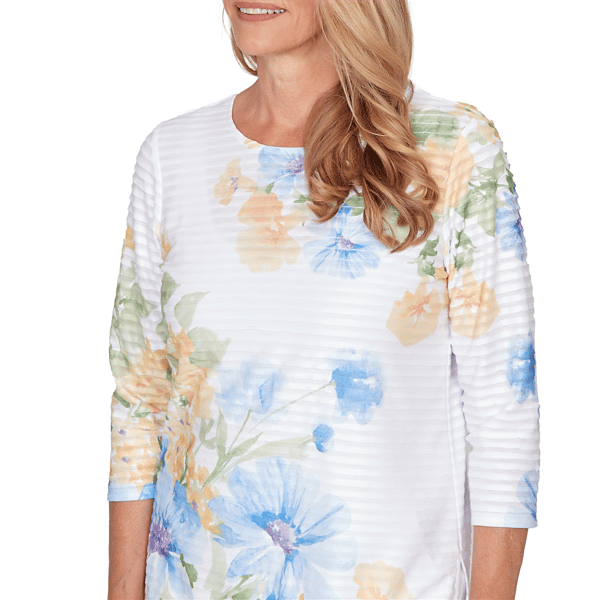 Womens Alfred Dunner Classics 3/4 Sleeve Floral Stripe Blouse