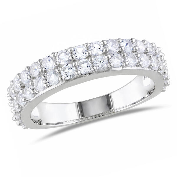 Gemstone Classics&#40;tm&#41; Sterling Silver White Sapphire Double Row Ring - image 