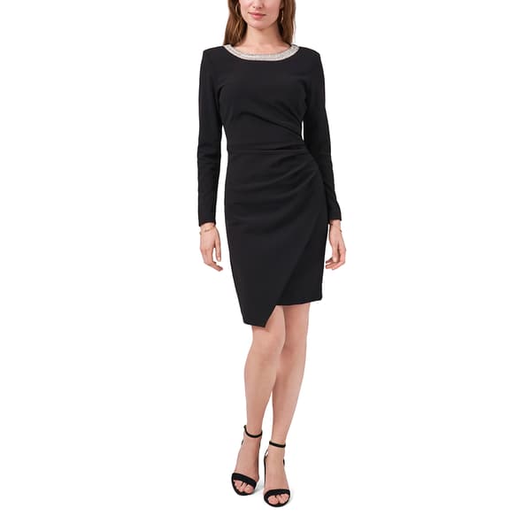 Womens MSK Long Sleeve Crepe Side Ruched Neck Trim Dress - image 