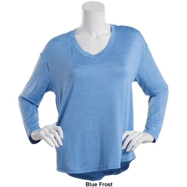 Womens RBX Double Peached V-Neck Long Sleeve Round Hem Top