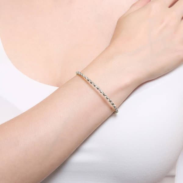 Athra Fine Silver Plated Diamond-Cut Bead & Crystal Coil Bracelet