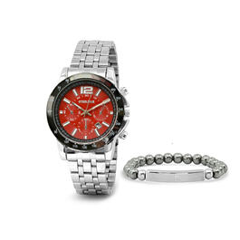 Mens Steeltime Hematite Bracelet Watch Set - B80-209-W-678-510-B