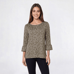 Petite Notations 3/4 Ruffle Sleeve Dots Hacci Blouse