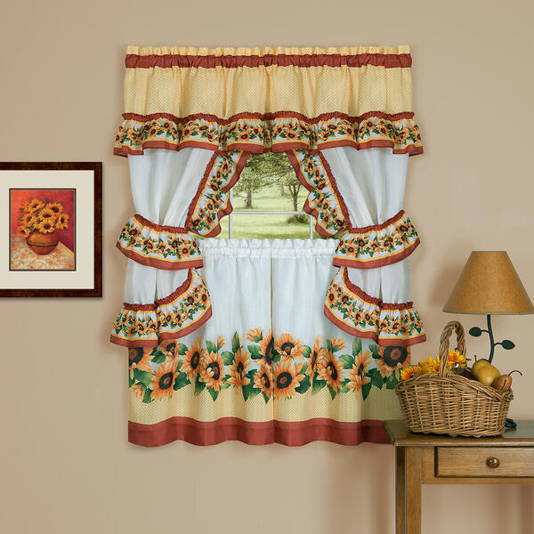 Achim Black Eyed Susan Cottage Kitchen Curtain Set - image 