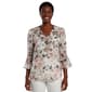 Petite Kasper 3/4 Bell Sleeve Spaced Floral Ruffle Neck Blouse - image 1