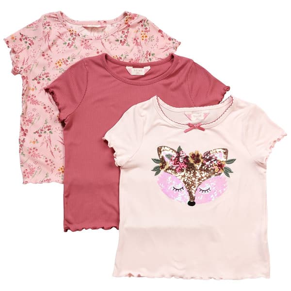 Girls (7-12) Bkind 3pk. Short Sleeve Fox & Floral Tees - image 
