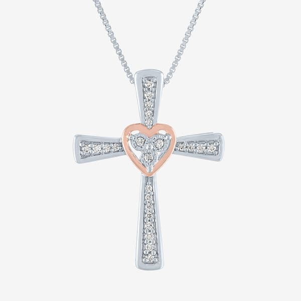 Nova Star(R) Pink Plated Lab Grown Diamond Heart Cross Necklace