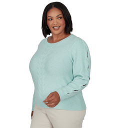 Plus Size Ruby Rd. Mythical Long Open Sleeve Cable Knit Sweater