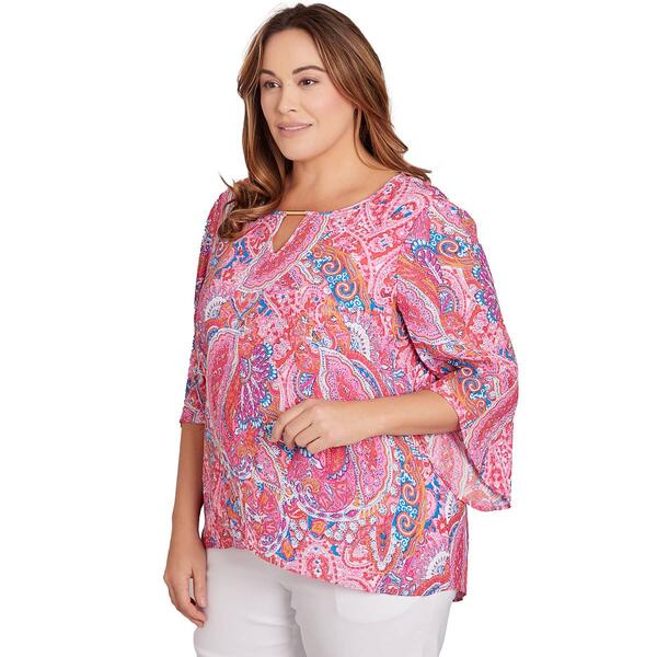 Plus Size Ruby Rd. Bright Blooms 3/4 Sleeve Paisley Blouse