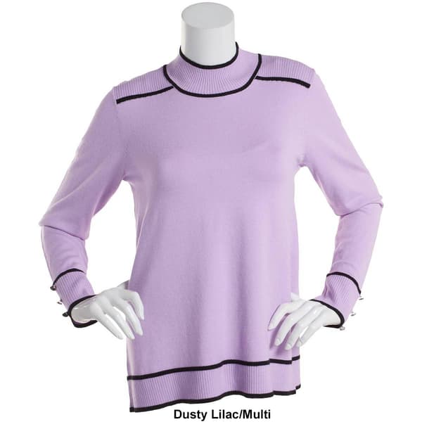Plus Size Retrology Mock Neck Sweater with Piping