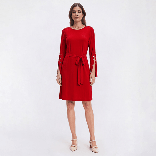 Womens Emma & Michele Long Sleeve Studded Solid A-Line Dress - image 