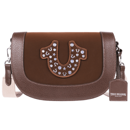 True Religion Studded Horseshoe Suede Flap Crossbody