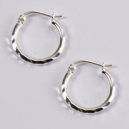 Sterling Silver 2x15mm Diamond Cut Hoop Earrings