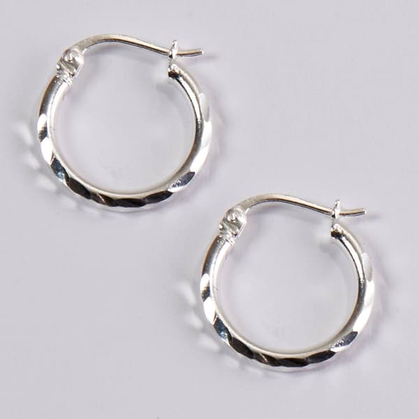 Sterling Silver 2x15mm Diamond Cut Hoop Earrings - image 