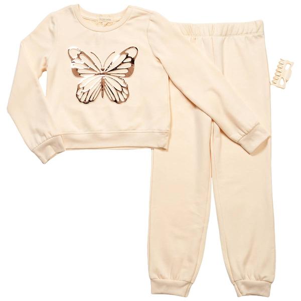 Girls (7-16) BTween(R) Foil Butterfly Fleece Lined Crew w/ Joggers - image 