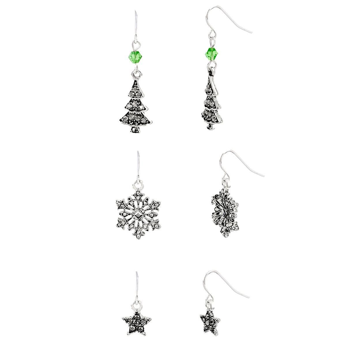 Snowflake/Christmas Tree/Star CZ Earring Set