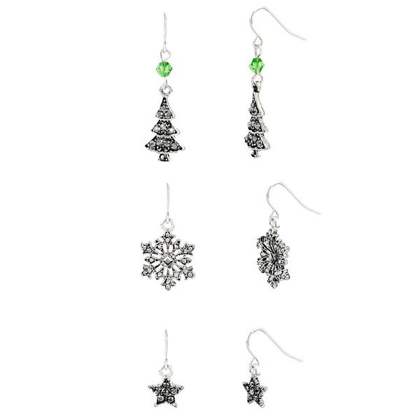 Snowflake/Christmas Tree/Star CZ Earring Set