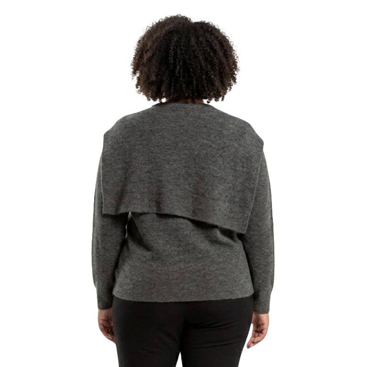 Plus Size Hanna & Gracie Long Sleeve Solid Tie Neck Sweater