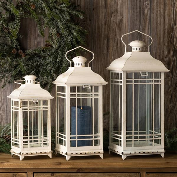 Melrose Traditional Ivory Metal Lanterns - Set of 3