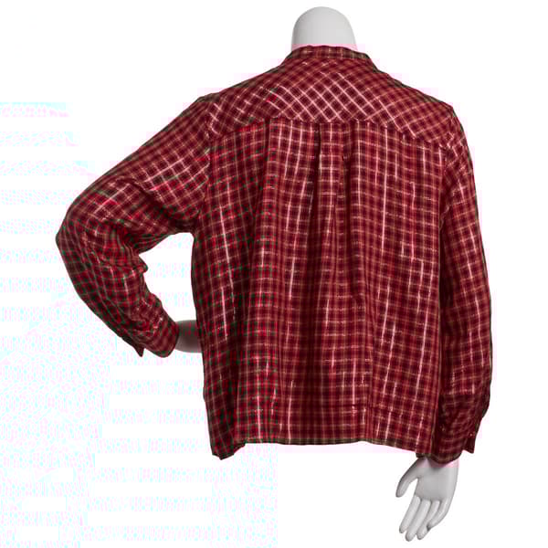 Plus Size Zac & Rachel Long Sleeve Holiday Plaid Henley Blouse
