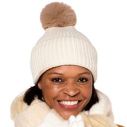 Womens Steve Madden Ribbed Knit Beanie with Faux Fur Pom