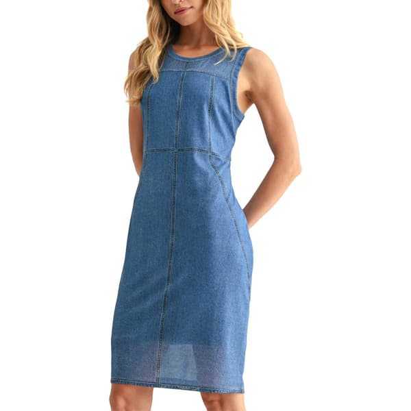 Womens CITY BLUES Solid Denim Mesh A-Line Dress