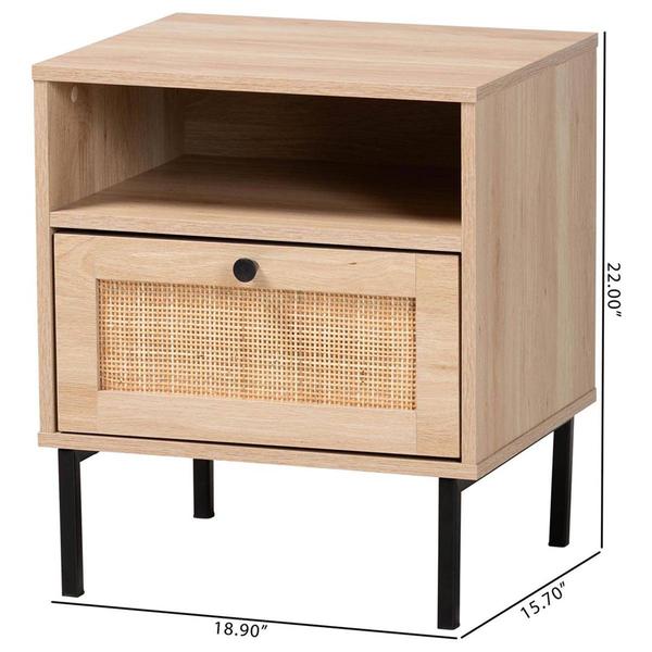 Baxton Studio Caterina Natural Brown Wood 1-Door Nightstand