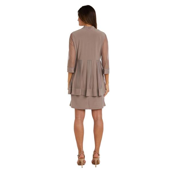Womens R&M Richards 3/4 Sleeve Soft sheer Pleated Jacket Dress