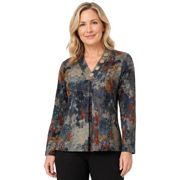Womens Ali Miles Long Sleeve V Neck With Button Detail Abstract