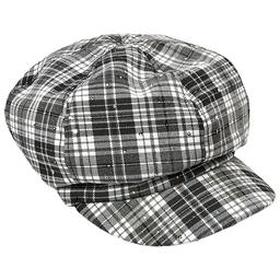 Womens Madd Hatter Black & White Plaid Cabby Hat