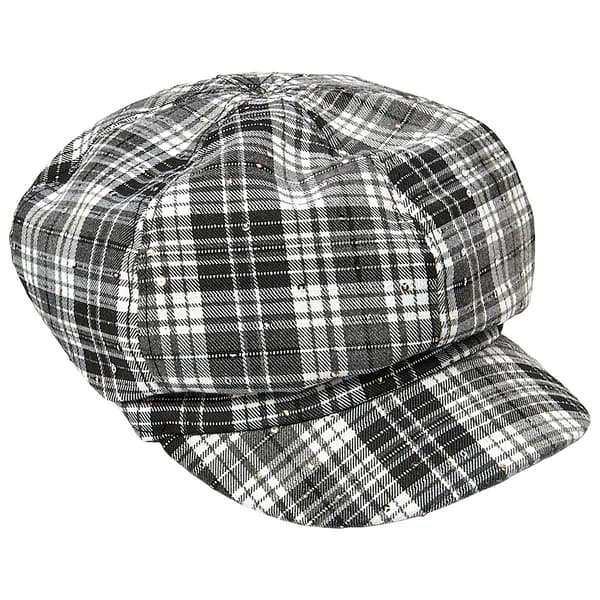 Womens Madd Hatter Black & White Plaid Cabby Hat - image 