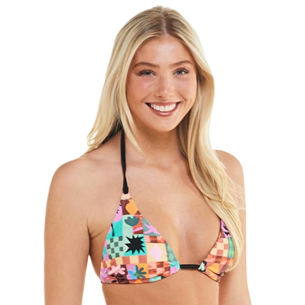 Juniors California Sunshine Patchwork Halter Triangle Swim Top - image 